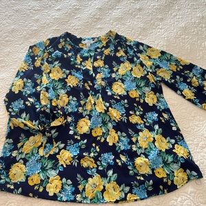 EUC Navy Yellow Floral Blouse XL